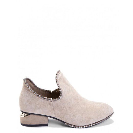 Ankle Boot Couro Amaro Metais Feminino - Bege