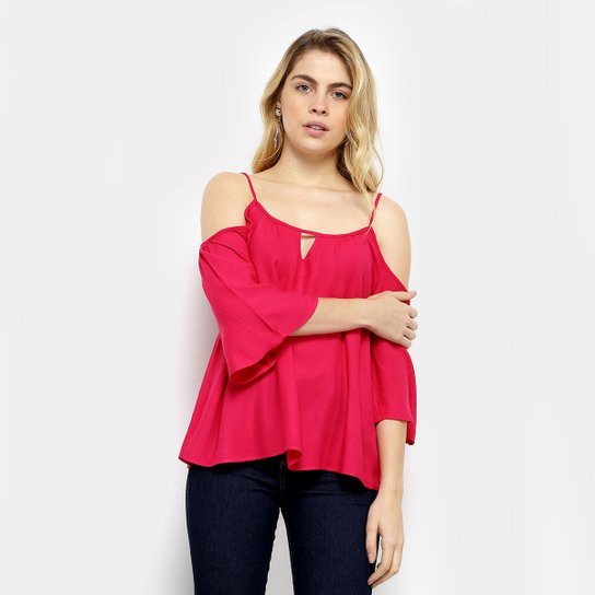 Blusa Aishity Ciganinha Manga 3/4 Básica Feminina - Pink