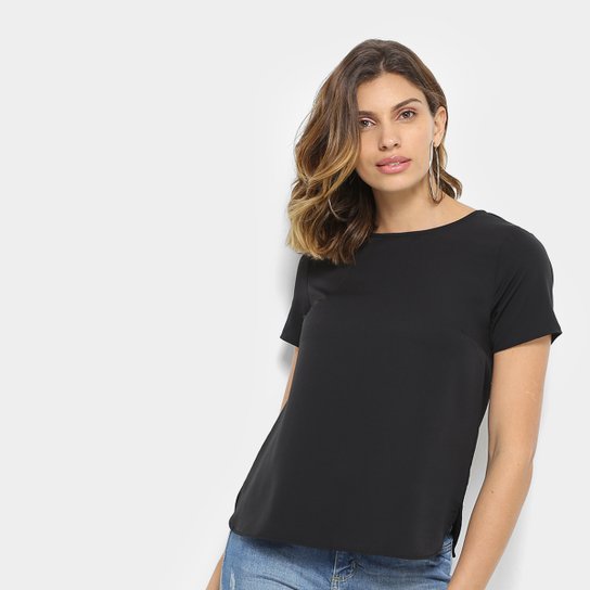 Blusa Aishity Manga Curta Feminina - Preto