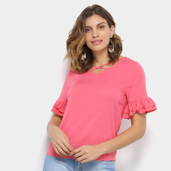 Blusa Aishty Babado Feminina - Rosa