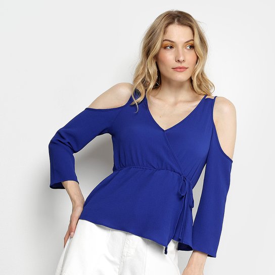 Blusa Aishty Ciganinha 3/4 Feminina - Azul Royal
