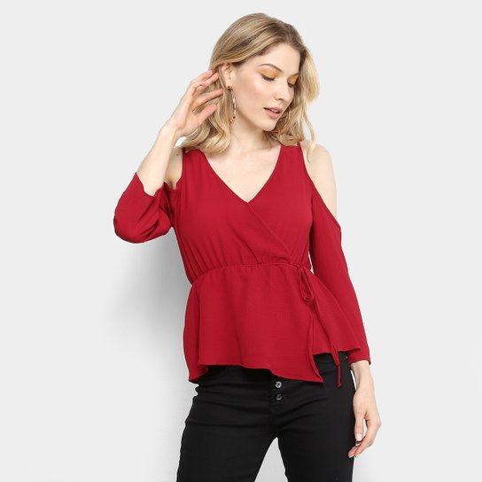 Blusa Aishty Ciganinha 3/4 Feminina - Vinho