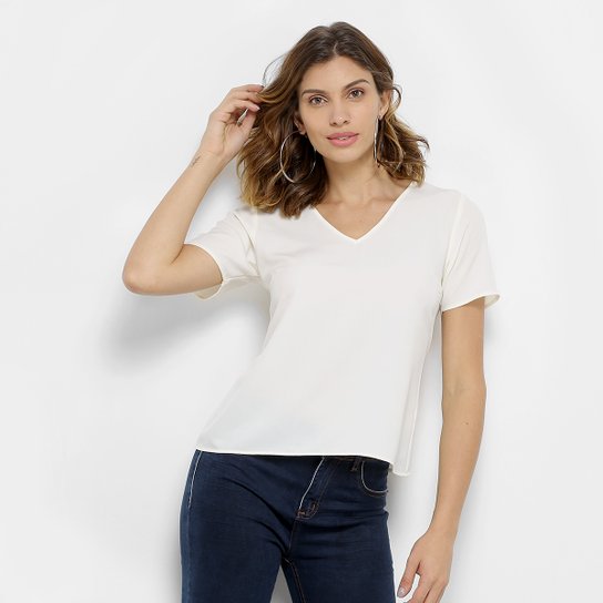 Blusa Aishty Manga Curta Abertura Costas Feminina - Off White