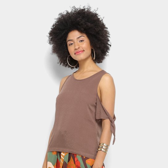 Blusa Aishty Open Shoulder Feminina - Marrom