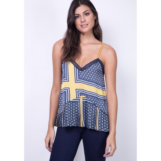 Blusa Alça Estampada Lança Perfume Feminina - Amarelo