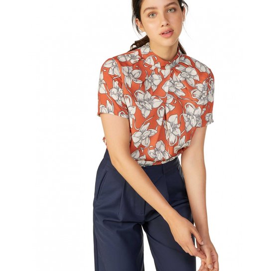 Blusa Amaro Manga Curta Estampa Feminina - Marrom