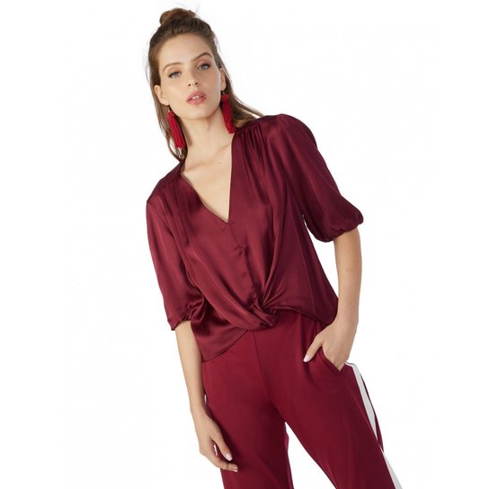 Blusa Amaro Manga Curta Leve Feminina - Vinho
