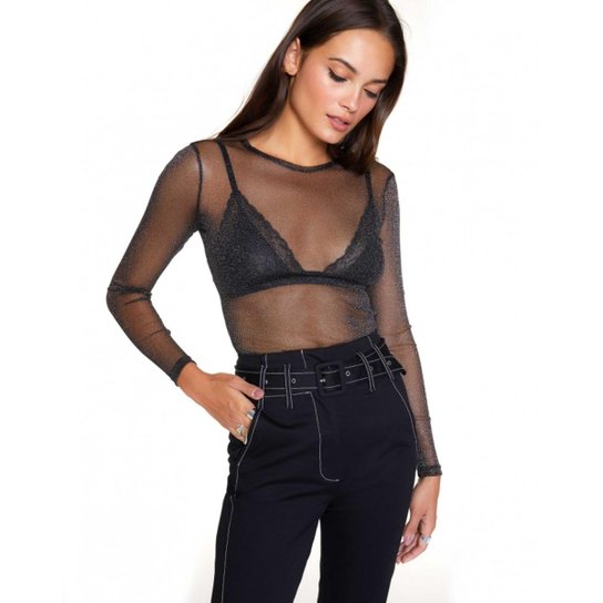 Blusa Amaro Manga Longa Shine Feminina - Preto