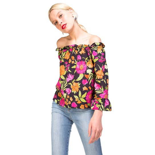 Blusa AMARO Viscose Estampada - Laranja