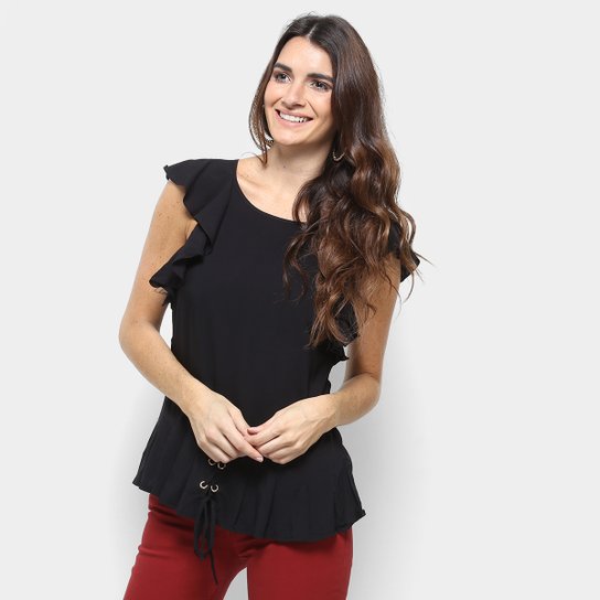 Blusa Ayaka com Ilhoses Feminina - Preto