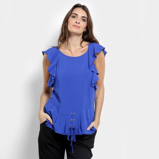 Blusa Ayaka com Ilhoses Feminina - Azul