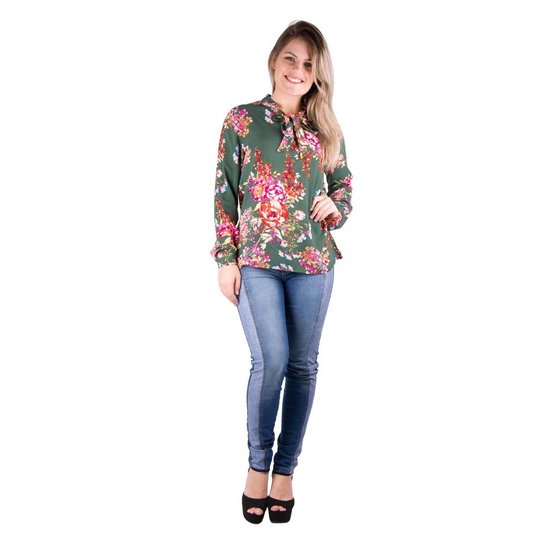 Blusa Banna Hanna Gola Laço - Verde+laranja