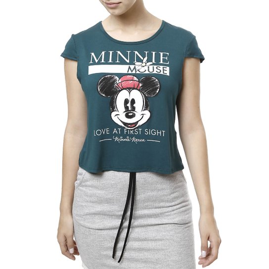 Blusa Cropped Manga Curta Disney Feminina - Verde