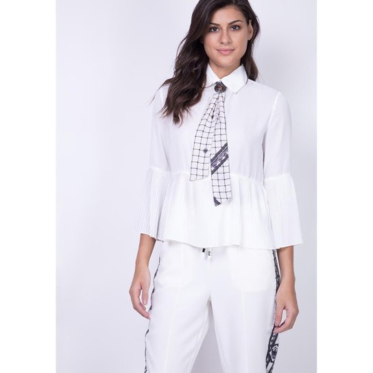 Blusa Curta Plissado Lança Perfume Feminina - Branco