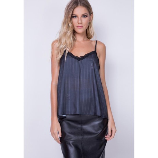 Blusa Decote Renda Lança Perfume - Marinho