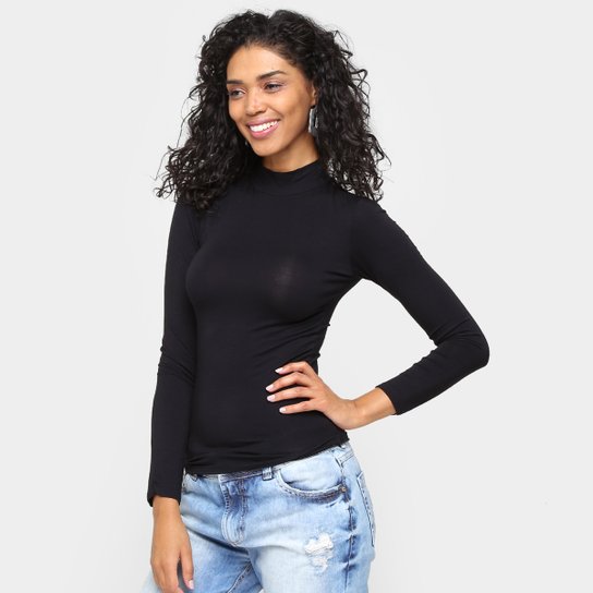 Blusa Drezzup Gola Alta Manga Longa - Preto
