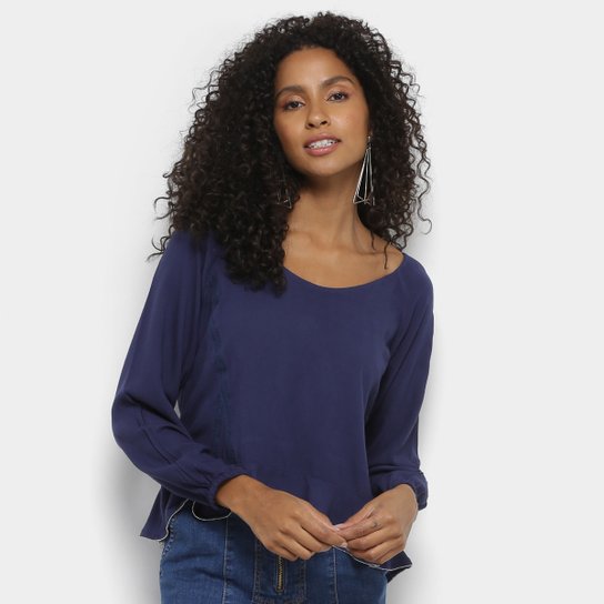 Blusa Fiya Lady 3/4 Babado Feminina - Azul