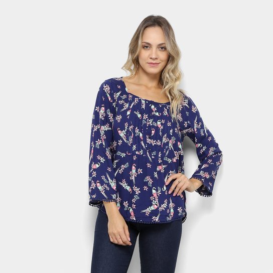 Blusa Fiya Lady 7/8 Estampada Feminina - Marinho