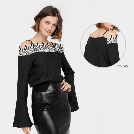 Blusa Fiya Lady com Apliques - Preto