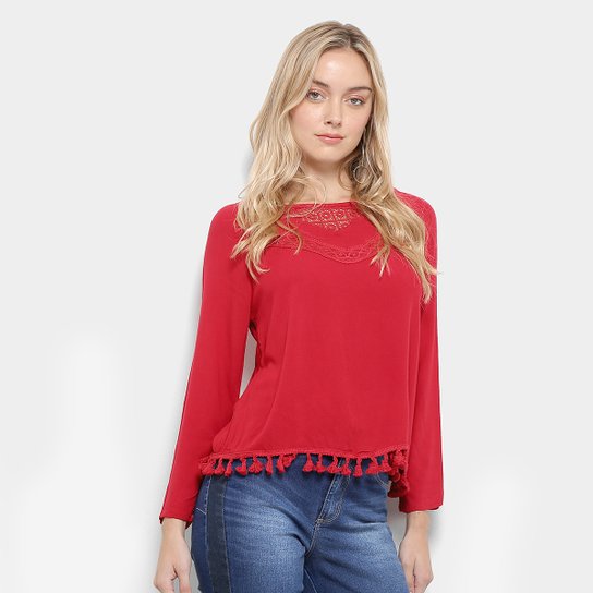Blusa Fiya Lady Guipir Franja Feminina - Vermelho