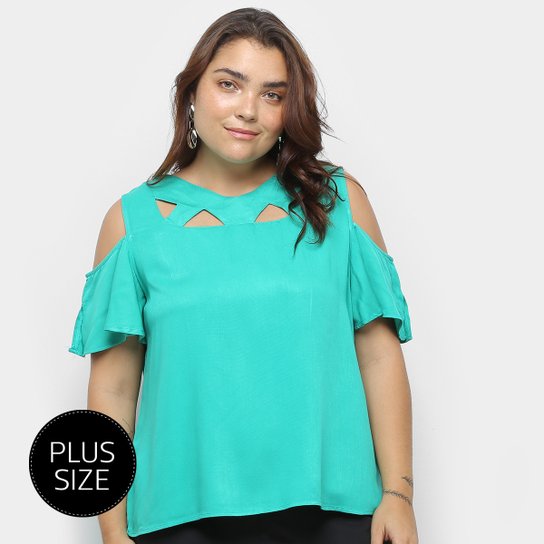 Blusa Heli Open Shoulder Ciganinha Plus Size Feminina - Verde