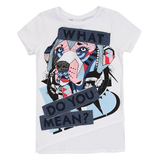 Blusa Infantil Auhoria Aplicação Denim Feminina - Branco