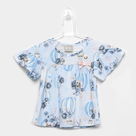 Blusa Infantil Milon Balões Lacinho Feminina - Azul Claro