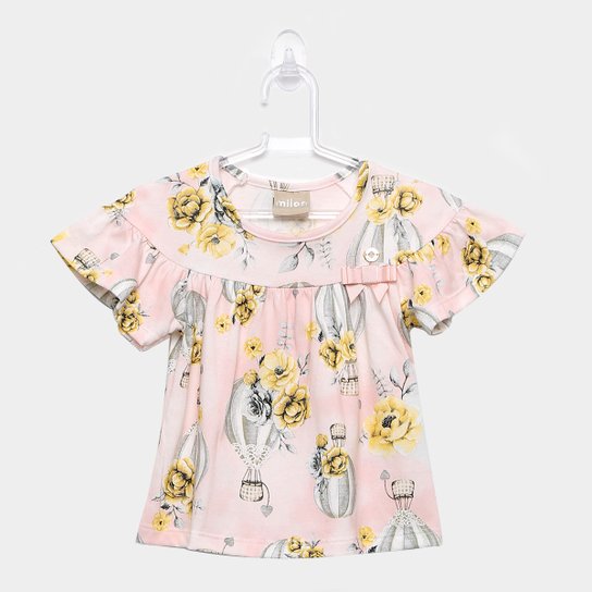 Blusa Infantil Milon Balões Lacinho Feminina - Rosa Claro