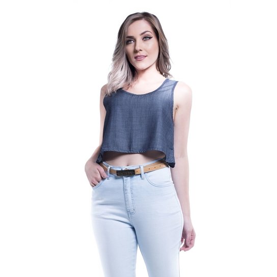 Blusa Jeans Curta Cor Azul P - Azul