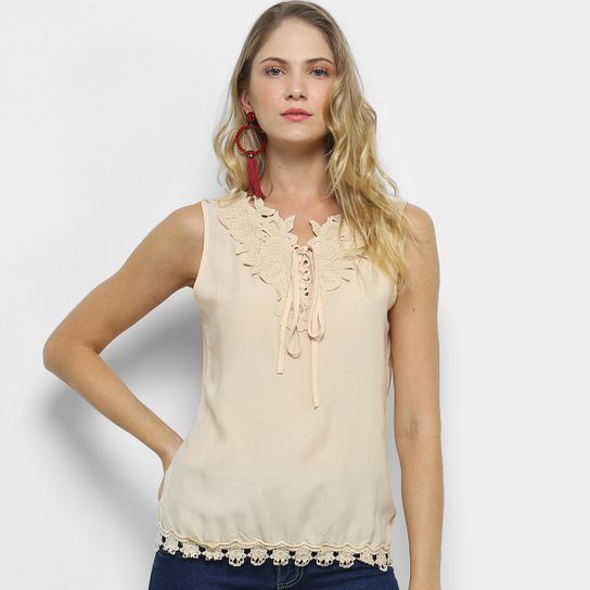 Blusa Jin Regata Guipir Feminina - Bege