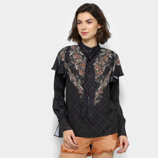 Blusa Lança Perfume Babados Feminina - Preto