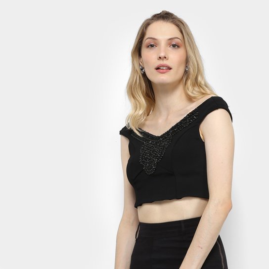 Blusa Lança Perfume Cropped Feminina - Preto