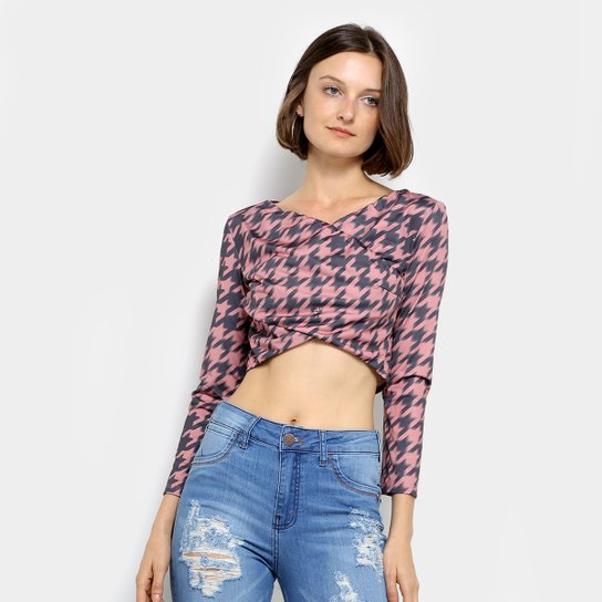 Blusa Lança Perfume Cropped Feminina - Rosa+Marinho