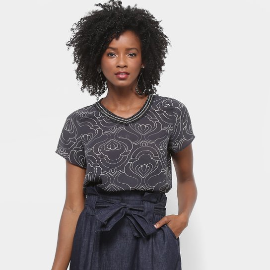 Blusa Lança Perfume Estampada Feminina - Chumbo