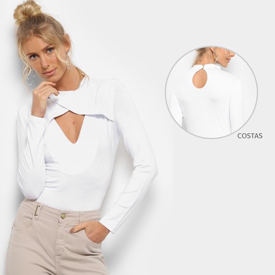 Blusa Lança Perfume Recorte Manga Longa Feminina - Branco