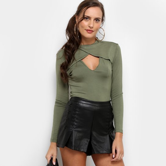 Blusa Lança Perfume Recorte Manga Longa Feminina - Verde