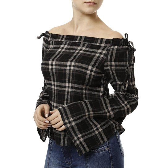 Blusa Lifestyle Manga Longa Feminina - Preto