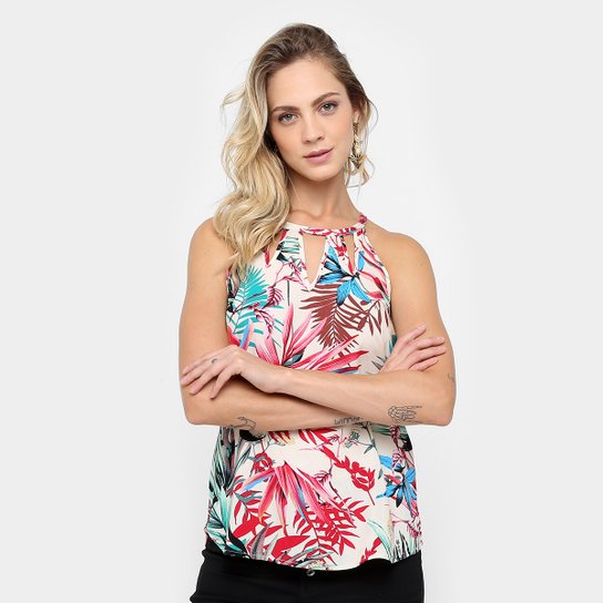 Blusa Lily Fashion Estampada - Bege+Vermelho