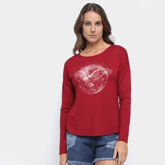 Blusa Malwee Estampada Manga Longa Feminina - Vermelho