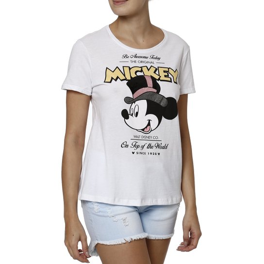 Blusa Manga Curta Disney Feminina - Branco