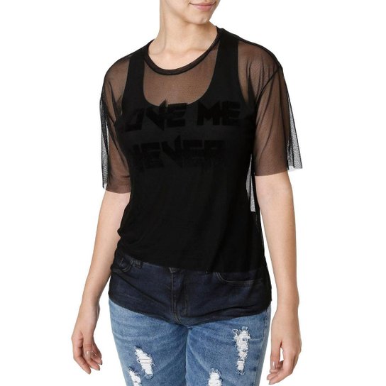 Blusa Manga Curta H-Kira Feminina - Preto