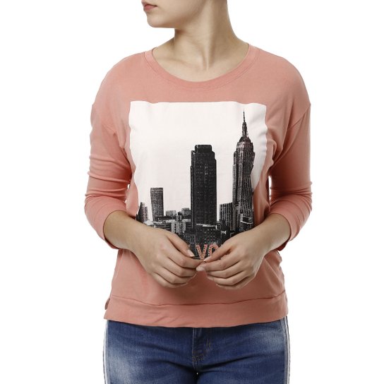 Blusa Manga Tangram 3/4 Feminina - Salmão