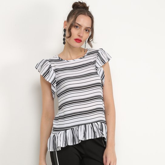 Blusa Miose Listrada Babados Feminina - Preto