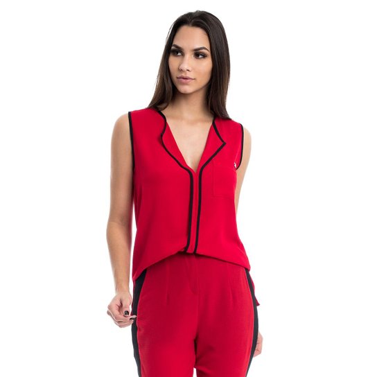 Blusa Moikana Crepe Contraste - Vermelho