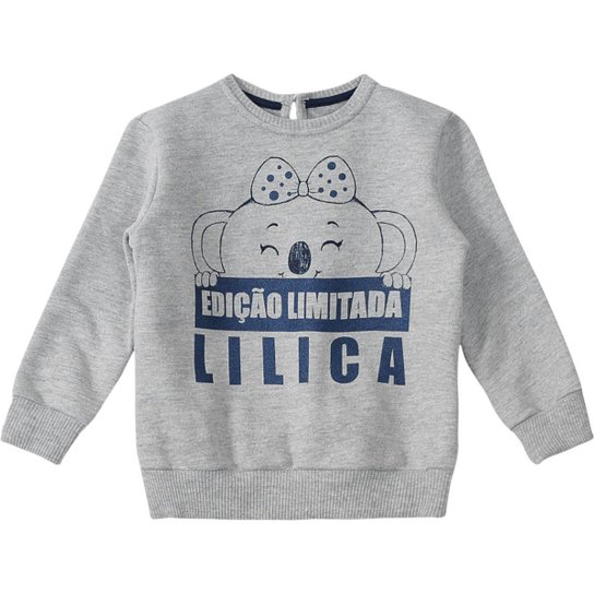 Blusa Moletom Bebê Lilica Ripilica Feminina - Cinza