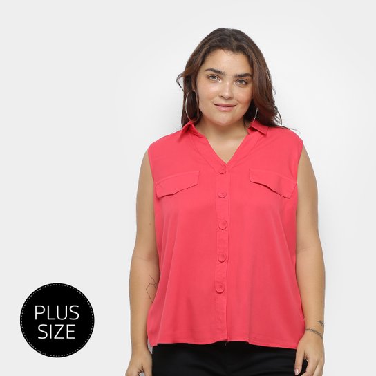 Blusa Regata Heli Plus Size C/ Botões Feminina - Vermelho