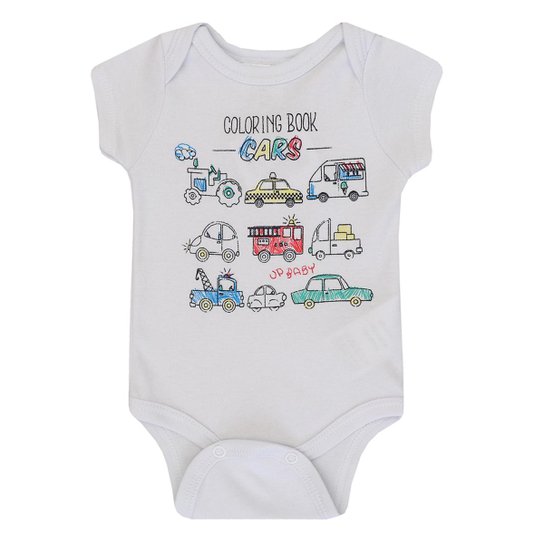 Body Bebê Up Baby Suedine Carros Masculino - Branco
