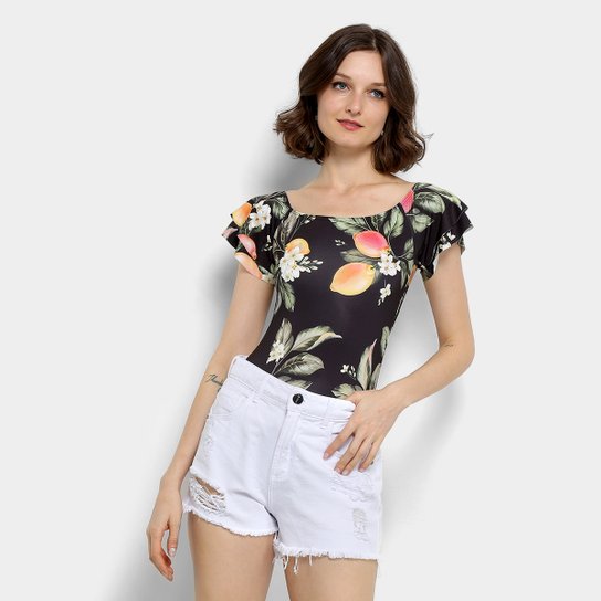 Body Farm Babado Manga Lima Feminino - Preto