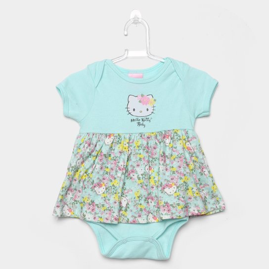 Body Saia Infantil Hello Kitty Manga Curta Feminino - Verde
