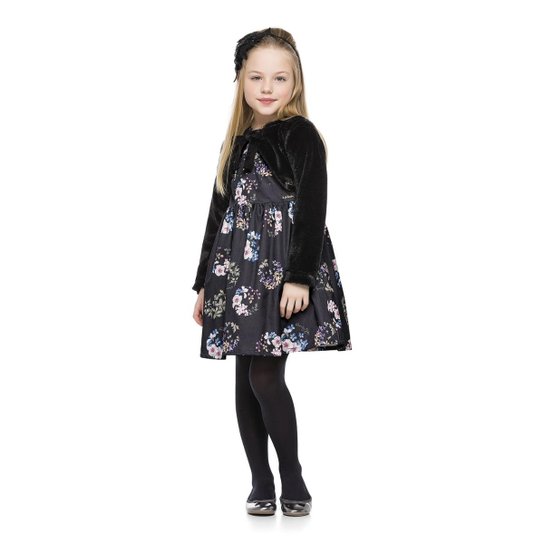 Bolero Pelo Infantil Quimby Feminino - Preto